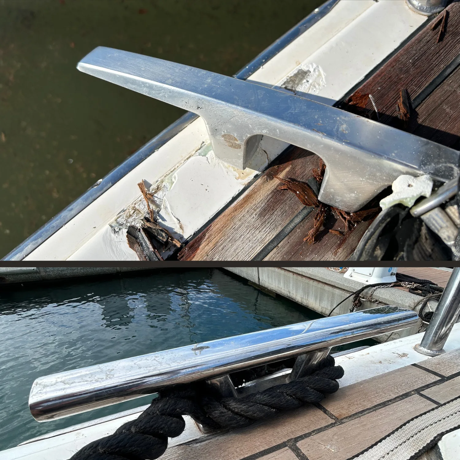 Installation des taquets arrières sur un voilier Dufour 512 à Fréjus