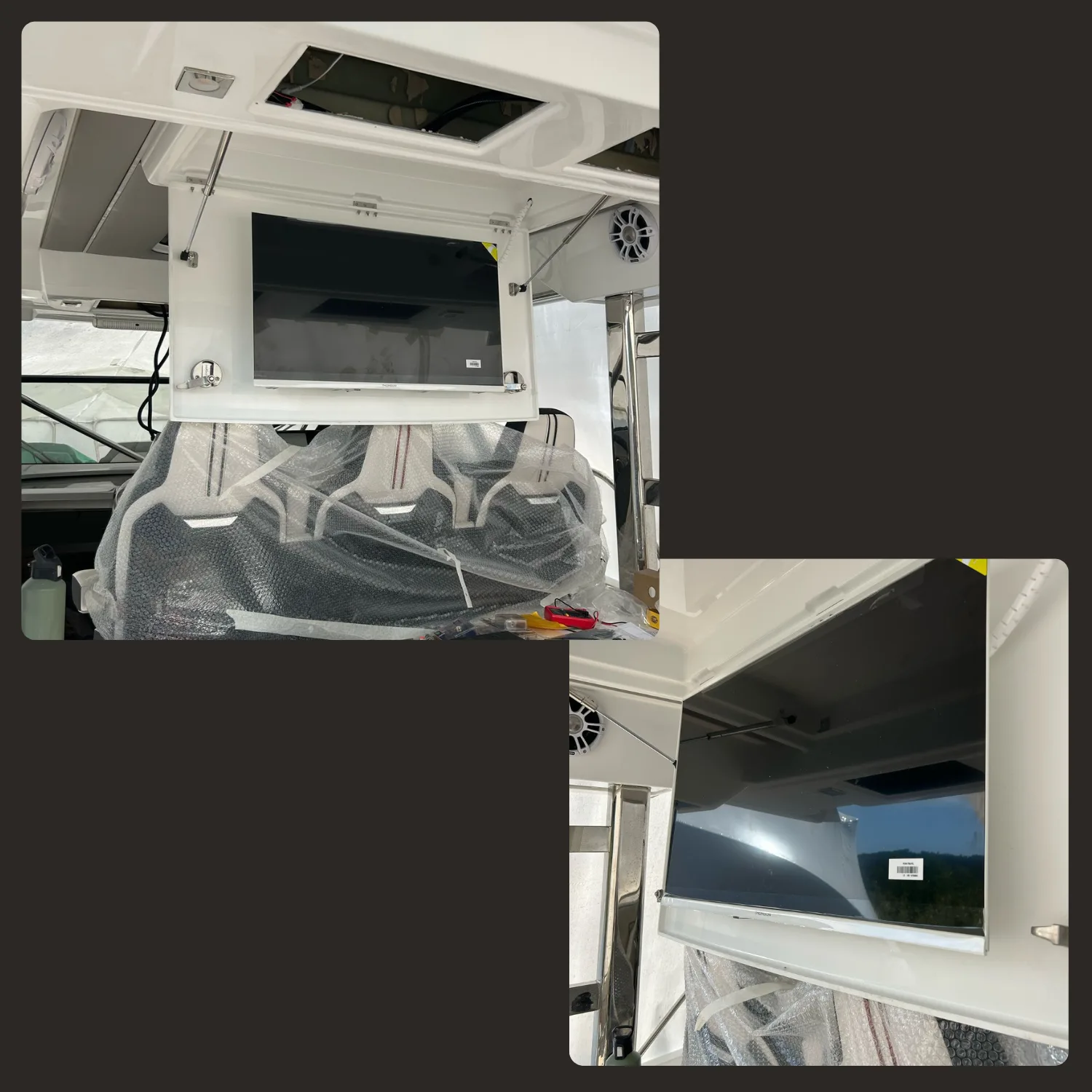 Installation de TV sur un Cap Camarat 12.5 Jeanneau à Mandelieu