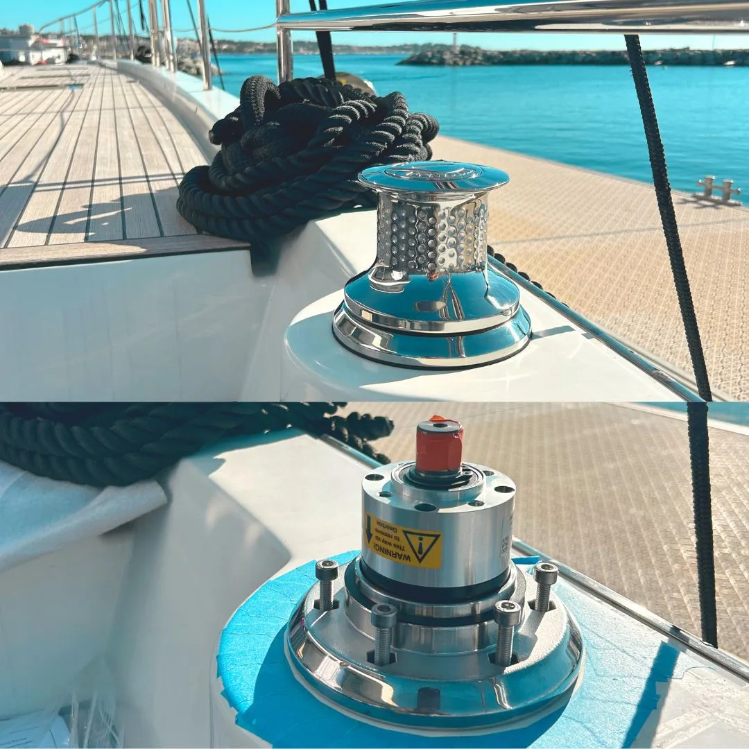 Remplacement d’un cabestan sur un Lagoon 67 dans le Var